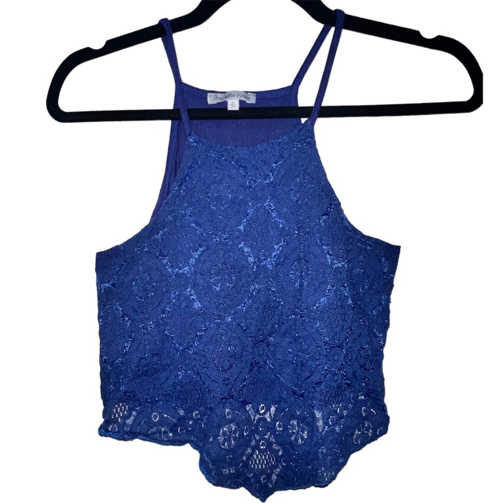 CHARLOTTE RUSSE | ROYAL BLUE FLORAL LACE TOP